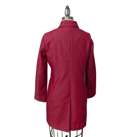 Vintage Esprit Red Denim Trench Coat Mid-Length Wmns M Single Breasted Y2K 90s - Picture 2 of 7